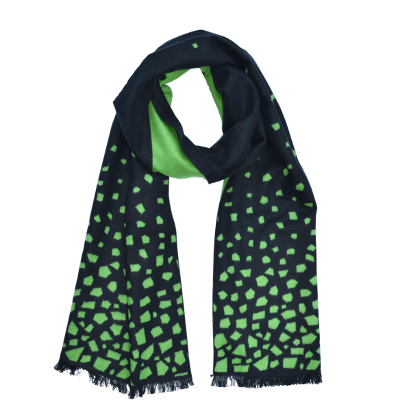 Scarf Shawl 100% Silk Flannel Jacquard Green Black